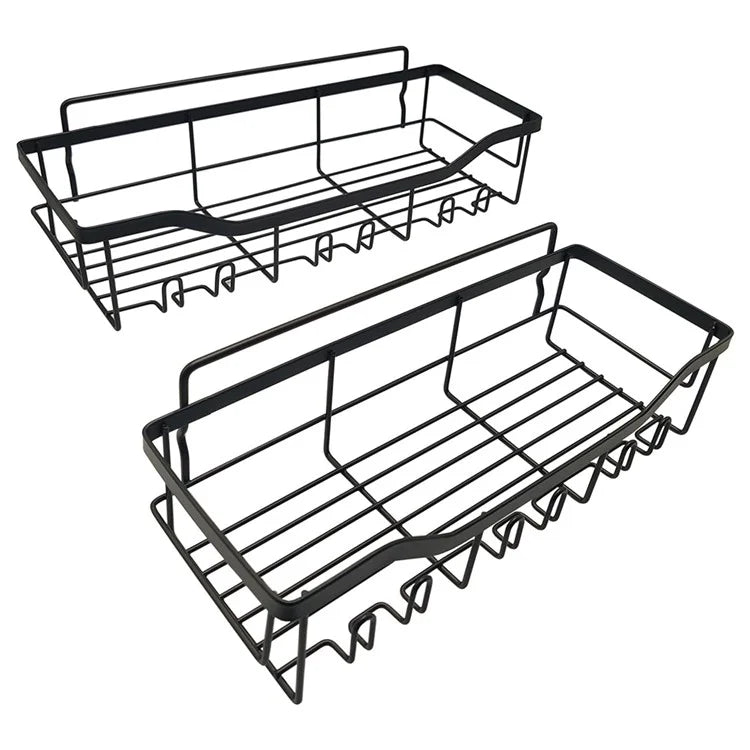 2Pcs / Set 6-Hook Punch-Free Carbon Steel Storage Basket Bathroom Draining Organization Rack