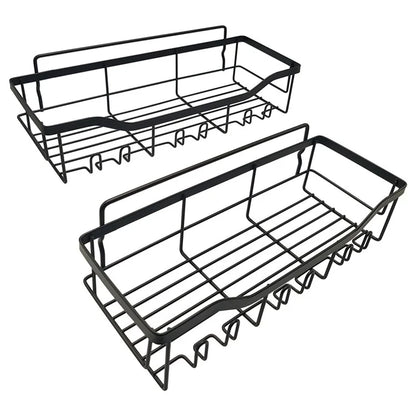 2Pcs / Set 6-Hook Punch-Free Carbon Steel Storage Basket Bathroom Draining Organization Rack