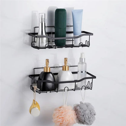 2Pcs / Set 6-Hook Punch-Free Carbon Steel Storage Basket Bathroom Draining Organization Rack