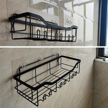 2Pcs / Set 6-Hook Punch-Free Carbon Steel Storage Basket Bathroom Draining Organization Rack