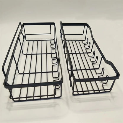 2Pcs / Set 6-Hook Punch-Free Carbon Steel Storage Basket Bathroom Draining Organization Rack