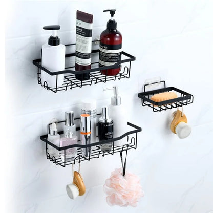 5Pcs / Set 6-Hook Style Punch-Free Carbon Steel Storage Basket Bathroom Draining Organization Rack