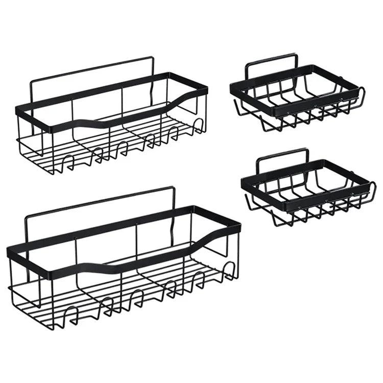 4Pcs / Set 6-Hook Style Punch-Free Carbon Steel Storage Basket Bathroom Draining Organization Rack