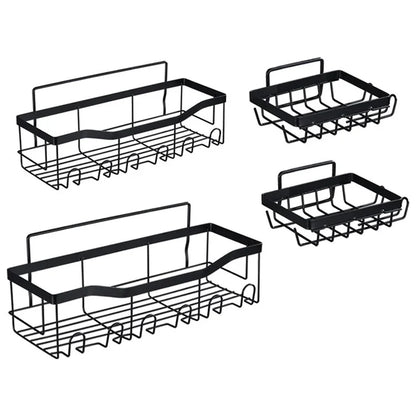 4Pcs / Set 6-Hook Style Punch-Free Carbon Steel Storage Basket Bathroom Draining Organization Rack