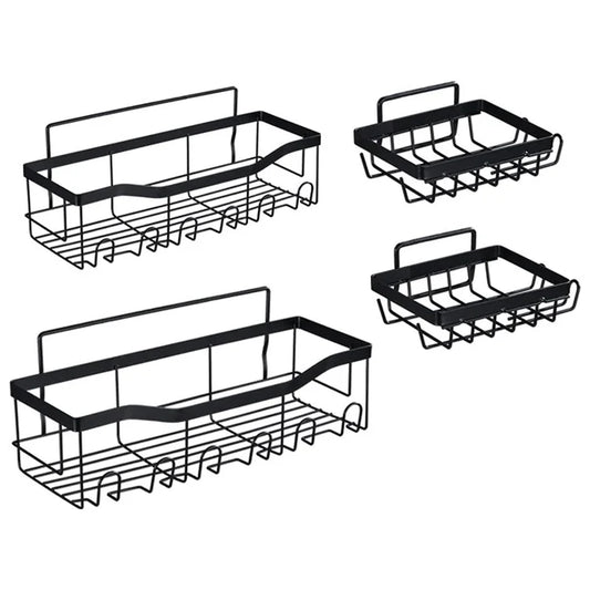 4Pcs / Set 6-Hook Style Punch-Free Carbon Steel Storage Basket Bathroom Draining Organization Rack