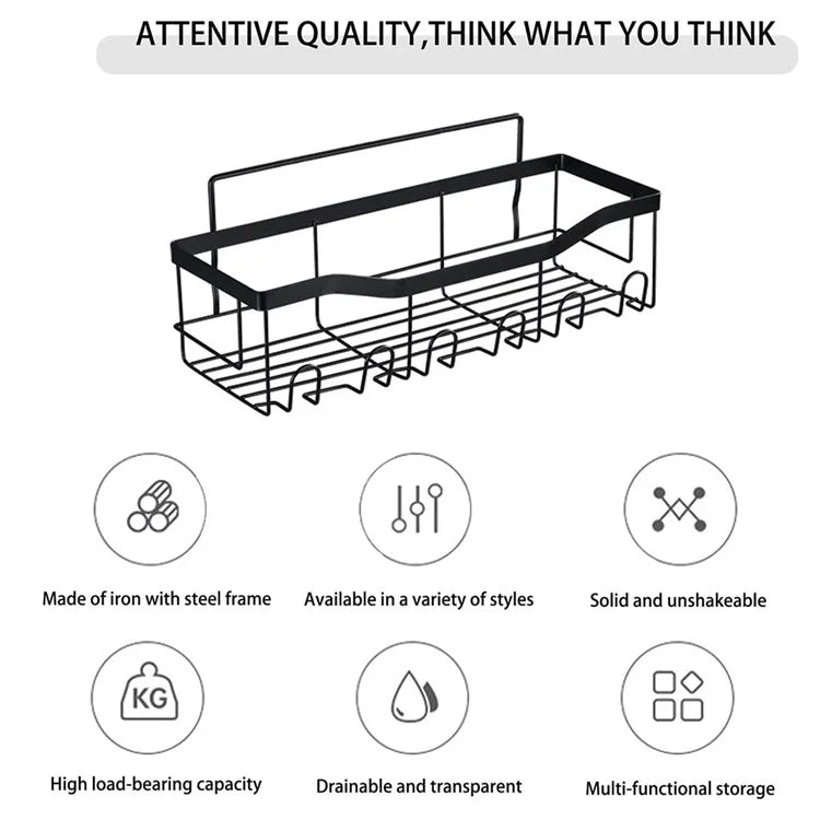 4Pcs / Set 6-Hook Style Punch-Free Carbon Steel Storage Basket Bathroom Draining Organization Rack