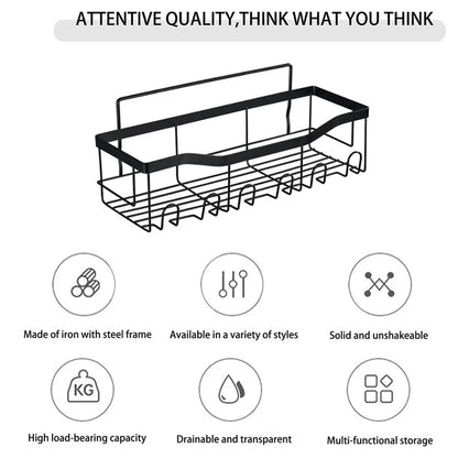 4Pcs / Set 6-Hook Style Punch-Free Carbon Steel Storage Basket Bathroom Draining Organization Rack