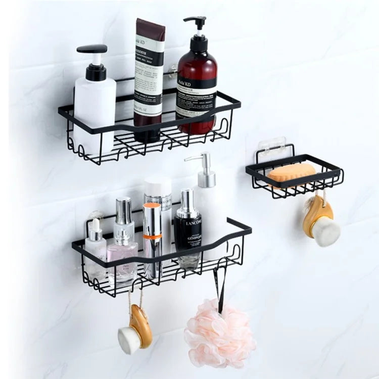 4Pcs / Set 6-Hook Style Punch-Free Carbon Steel Storage Basket Bathroom Draining Organization Rack