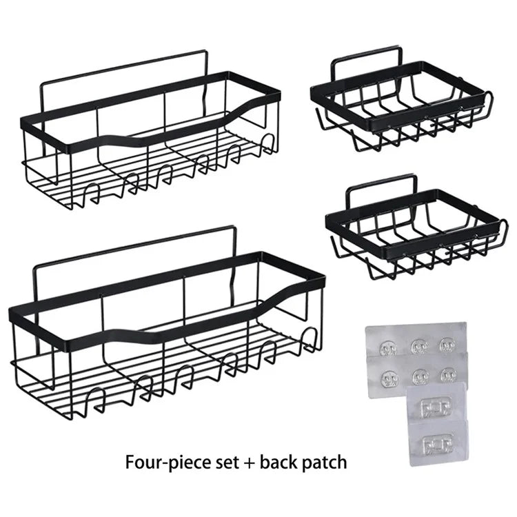 4Pcs / Set 6-Hook Style Punch-Free Carbon Steel Storage Basket Bathroom Draining Organization Rack