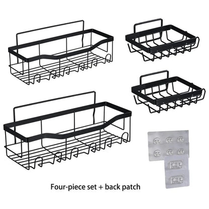 4Pcs / Set 6-Hook Style Punch-Free Carbon Steel Storage Basket Bathroom Draining Organization Rack
