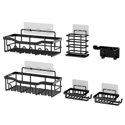 6Pcs / Set 6-Hook Style Punch-Free Carbon Steel Storage Basket Bathroom Draining Organization Rack