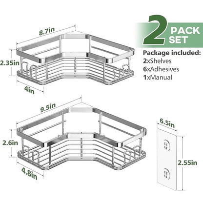 2Pcs L-Shape Punch-Free Iron Storage Rack Bathroom Kitchen Organization Corner Mounted Shelf - Silver