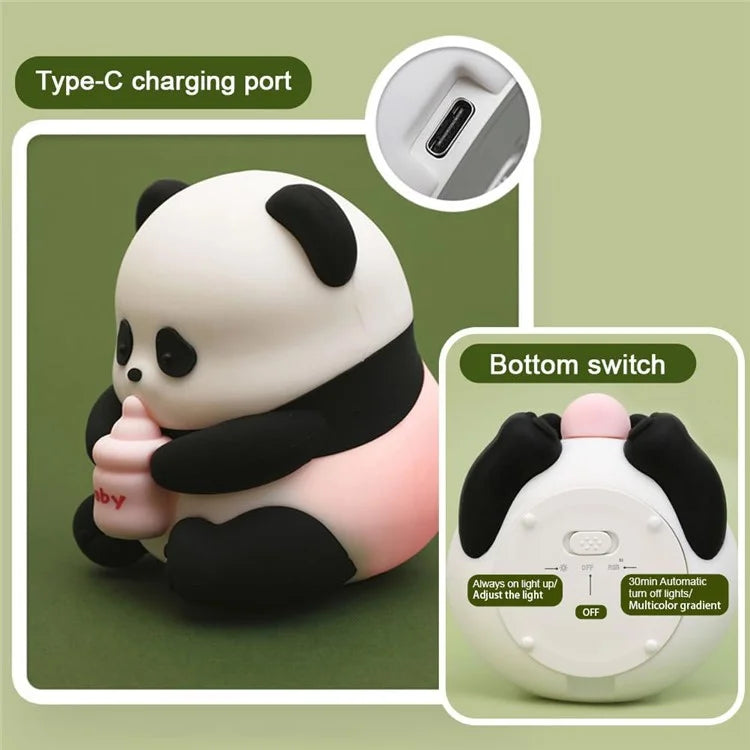Panda Night Light Dimmable Led Lamp Rechargeable Bedside Touch Silicone Colorful Night Light