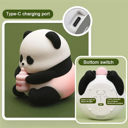 Panda Night Light Dimmable Led Lamp Rechargeable Bedside Touch Silicone Colorful Night Light