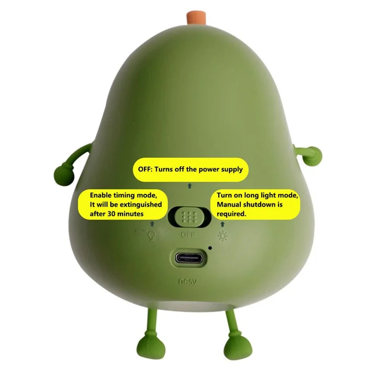 Avocado Night Light USB Rechargeable Lamps 3 Brightness Dimmable Nursery Bedside Nightlight