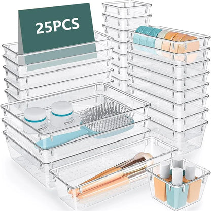 25Pcs / Set Non-Slip Transparent PET Storage Box for Drawers Jewelry Makeup Organizer Container