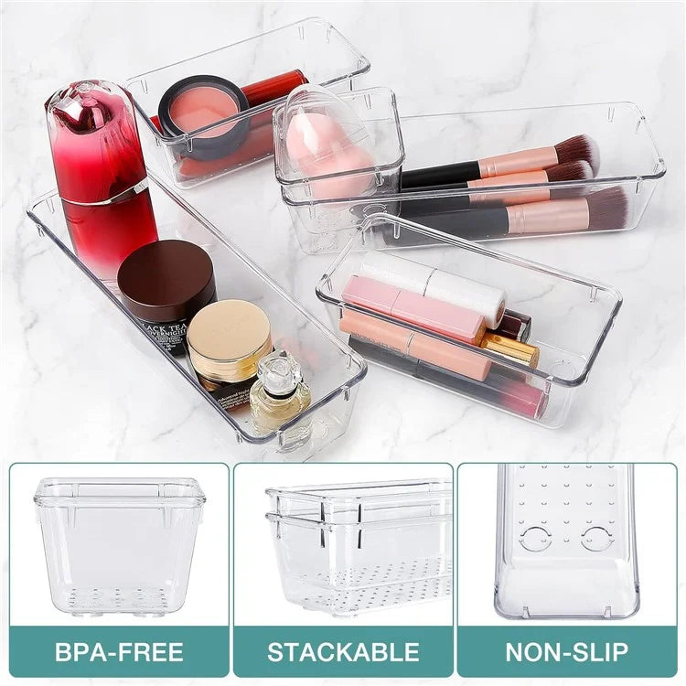 25Pcs / Set Non-Slip Transparent PET Storage Box for Drawers Jewelry Makeup Organizer Container