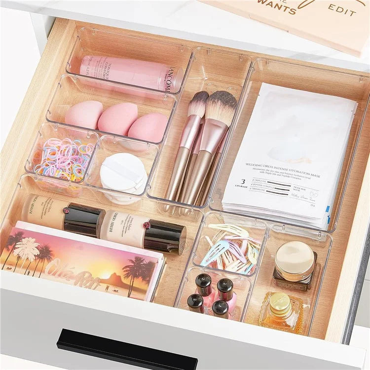 28Pcs / Set Non-Slip Transparent PET Storage Box for Drawers Jewelry Makeup Organizer Container