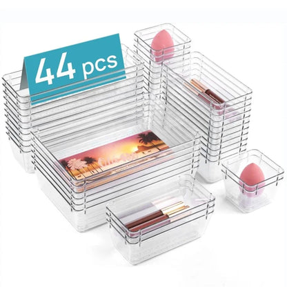 44Pcs / Set Non-Slip Transparent PET Storage Box for Drawers Jewelry Makeup Organizer Container
