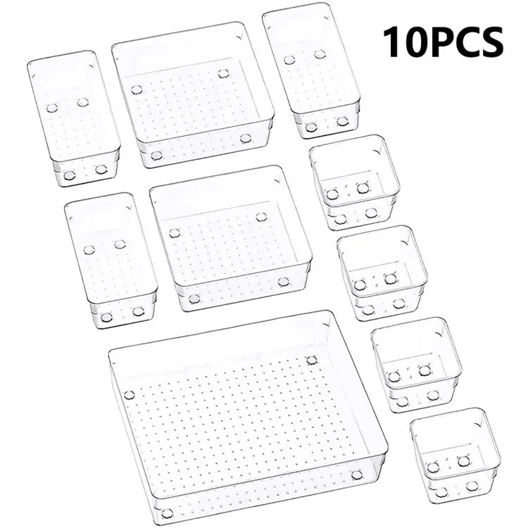 10Pcs / Set Non-Slip Transparent PET Storage Box for Drawers Jewelry Makeup Organizer Container
