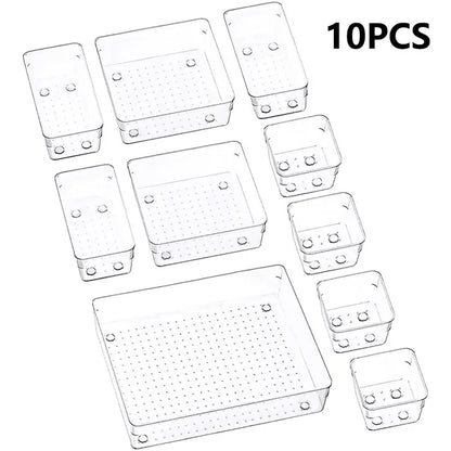 10Pcs / Set Non-Slip Transparent PET Storage Box for Drawers Jewelry Makeup Organizer Container