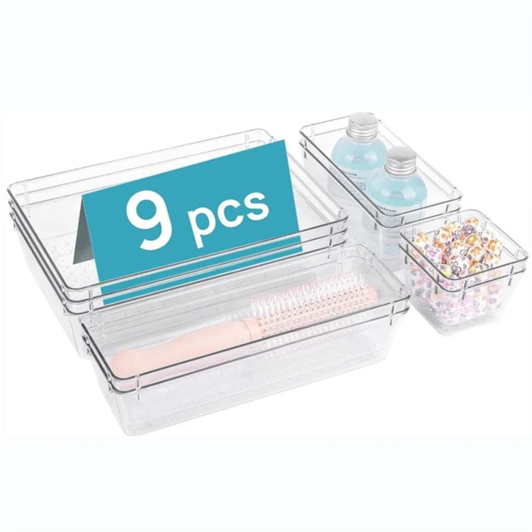 9Pcs / Set Non-Slip Transparent PET Storage Box for Drawers Jewelry Makeup Organizer Container
