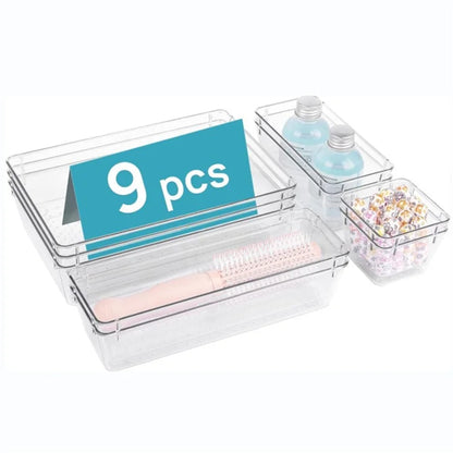 9Pcs / Set Non-Slip Transparent PET Storage Box for Drawers Jewelry Makeup Organizer Container