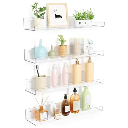 40x10x4cm Transparent Acrylic U-Shaped Display Storage Rack Punch-Free Bathroom Wall Storage Shelf