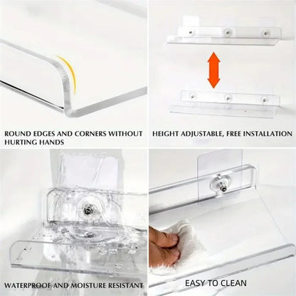 40x10x4cm Transparent Acrylic U-Shaped Display Storage Rack Punch-Free Bathroom Wall Storage Shelf
