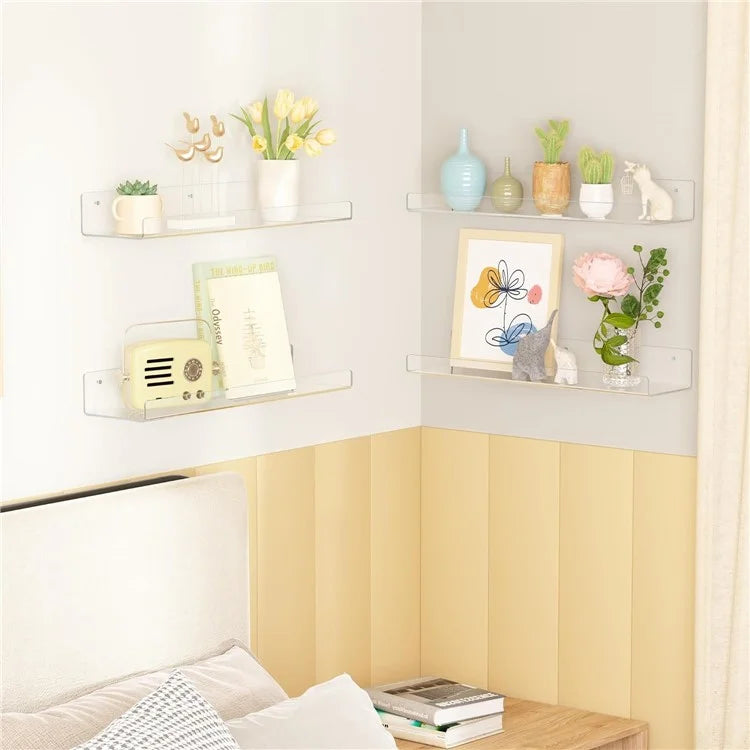 40x10x4cm Transparent Acrylic U-Shaped Display Storage Rack Punch-Free Bathroom Wall Storage Shelf