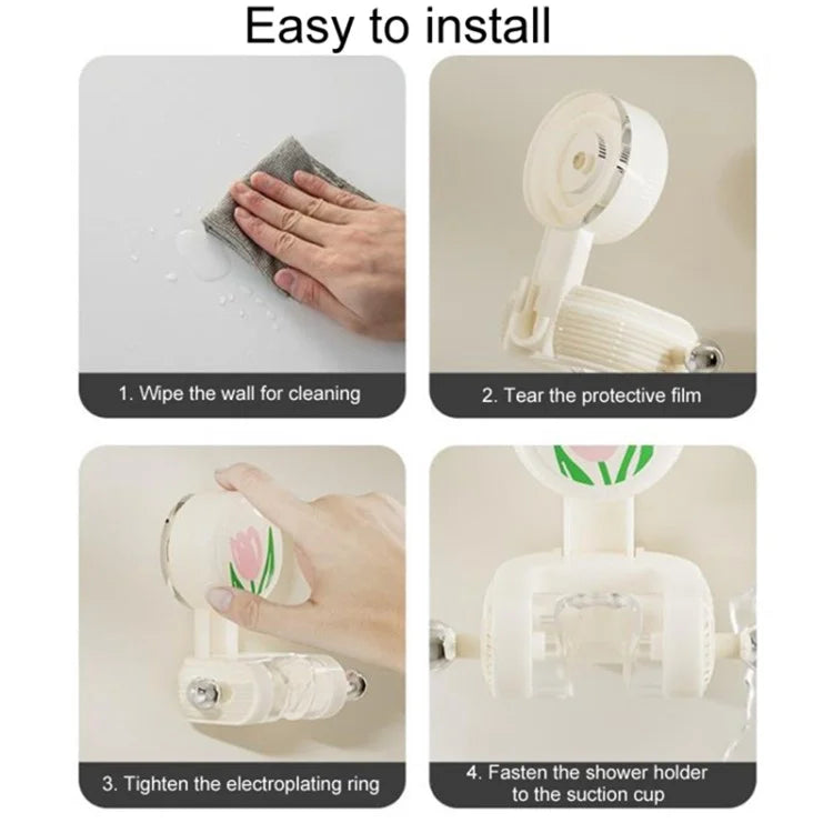 Tulip Shape Suction Cup Shower Head Holder Drill Free Wall Mount Shower Head Support