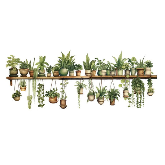 Green Plants Wall Sticker Potted Plants Leaves PVC Wall Decals for Living Room Bedroom