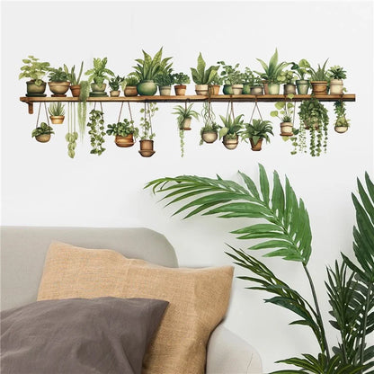 Green Plants Wall Sticker Potted Plants Leaves PVC Wall Decals for Living Room Bedroom