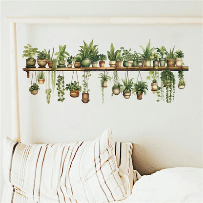 Green Plants Wall Sticker Potted Plants Leaves PVC Wall Decals for Living Room Bedroom