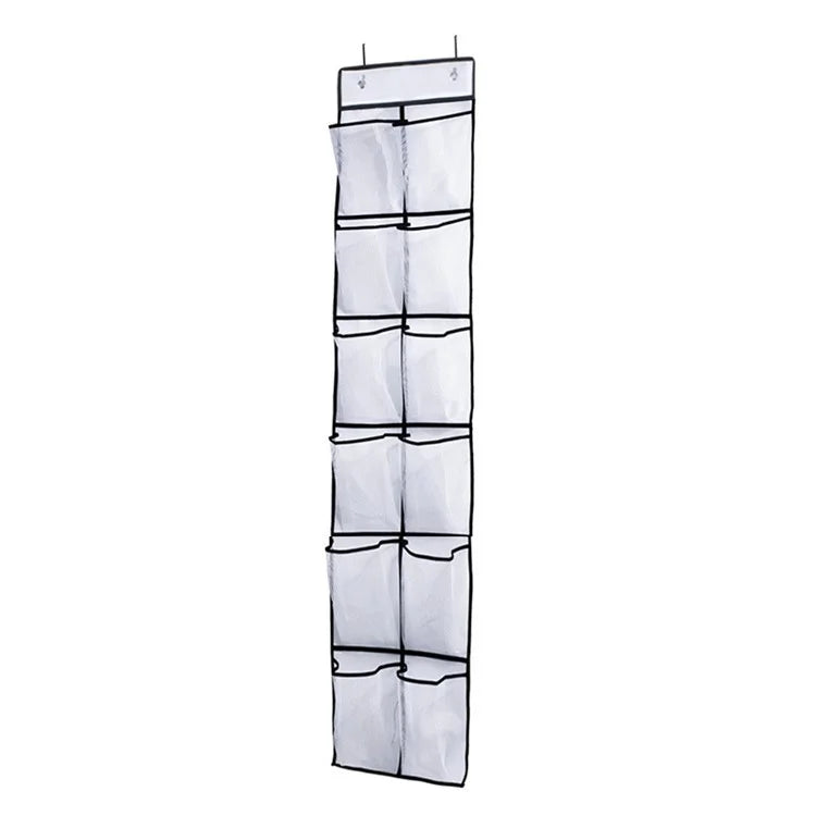 12 Pockets Over Door Shoes Organizer Non-Woven Transparent PVC Shoes Hanging Storage Bag
