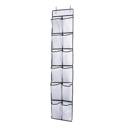 12 Pockets Over Door Shoes Organizer Non-Woven Transparent PVC Shoes Hanging Storage Bag