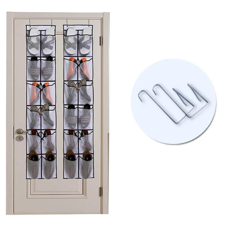 12 Pockets Over Door Shoes Organizer Non-Woven Transparent PVC Shoes Hanging Storage Bag