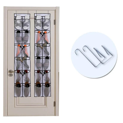 12 Pockets Over Door Shoes Organizer Non-Woven Transparent PVC Shoes Hanging Storage Bag