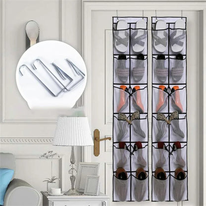 12 Pockets Over Door Shoes Organizer Non-Woven Transparent PVC Shoes Hanging Storage Bag