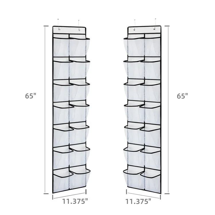 14 Pockets Non-Woven Shoes Hanging Organizer Transparent PVC Shoes Storage Bag