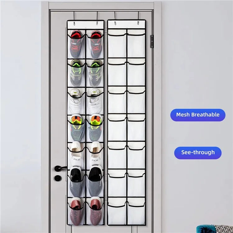 14 Pockets Non-Woven Shoes Hanging Organizer Transparent PVC Shoes Storage Bag