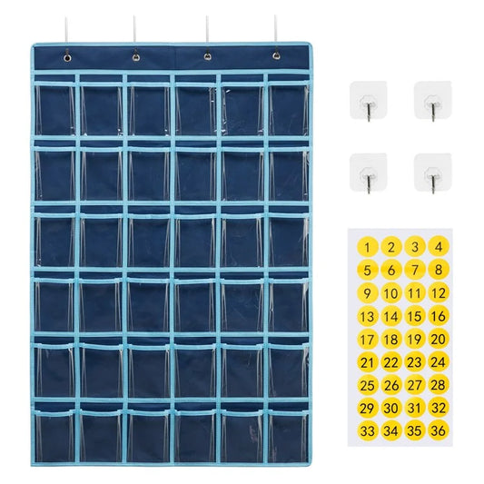 36 Pockets Clear Hanging Pouch Mobile Phone Storage Bag Classroom Calendar Pocket Chart Calculator Holder