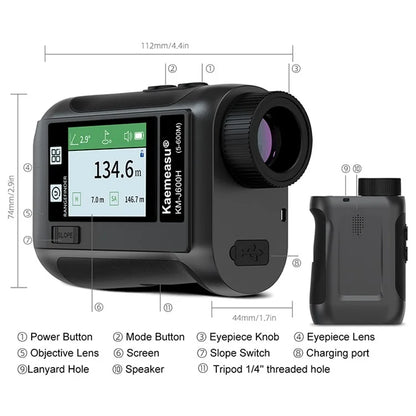 KAEMEASU KM-J1200H 5-1200m Golf Rangefinder Laser Golfing Range Finder with Voice Function, LCD Touch Screen