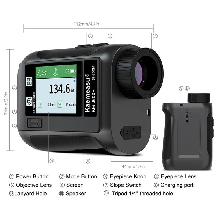 KAEMEASU KM-J1200H 5-1200m Golf Rangefinder Laser Golfing Range Finder with Voice Function, LCD Touch Screen