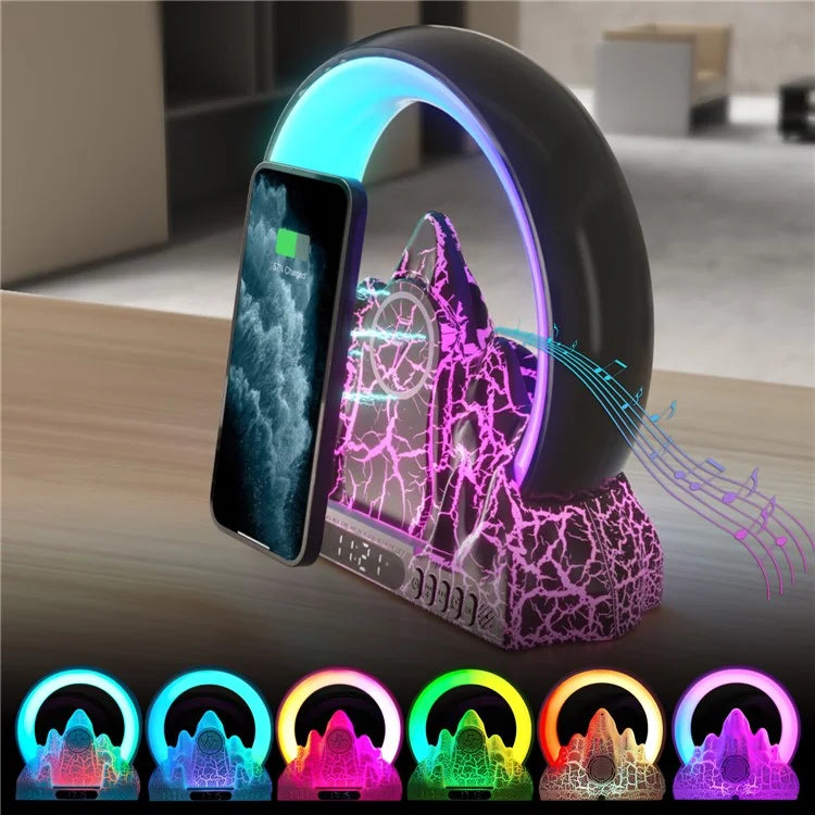 Tuya Smart Flame Mountain Shaped Ambient Light with 15W Wireless Charging, Bluetooth Speaker