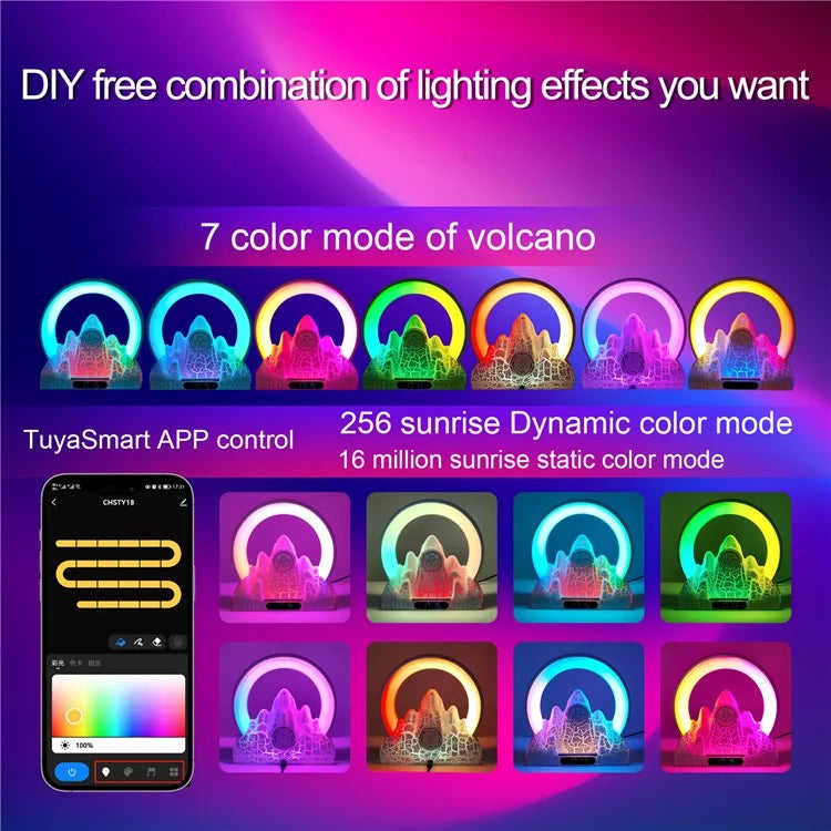 Tuya Smart Flame Mountain Shaped Ambient Light with 15W Wireless Charging, Bluetooth Speaker
