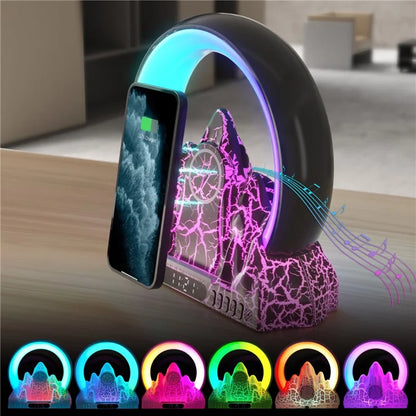 Tuya Smart Flame Mountain Shaped Ambient Light with 15W Wireless Charging, Bluetooth Speaker