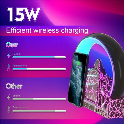 Tuya Smart Flame Mountain Shaped Ambient Light with 15W Wireless Charging, Bluetooth Speaker