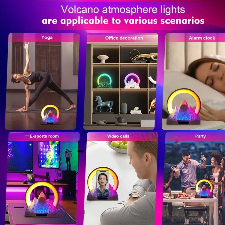 Tuya Smart Flame Mountain Shaped Ambient Light with 15W Wireless Charging, Bluetooth Speaker