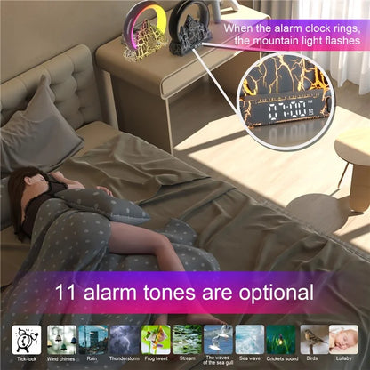 Tuya Smart Flame Mountain Shaped Ambient Light with 15W Wireless Charging, Bluetooth Speaker